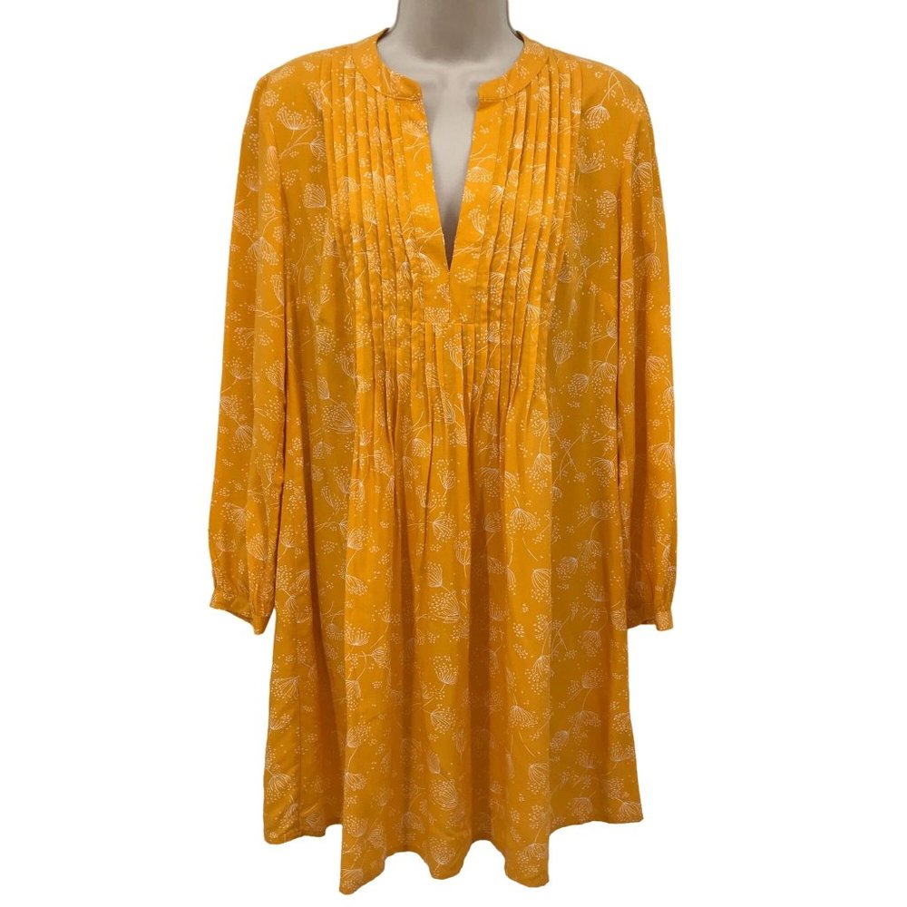 Old Navy Womens Mustard Yellow Print Pleated Long Sleeve Tunic Dress Size S